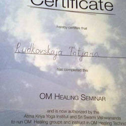 Татьяна Рудковская: Сертификат OM Healing Seminar